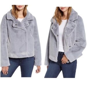 Blue Plush Faux Fur Moto Style Jacket